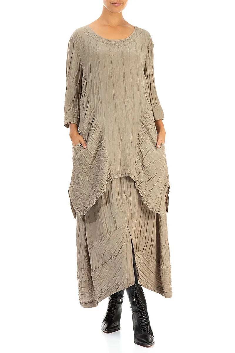 Asymmetrical Mocha Crinkled Silk Linen Tunic 4