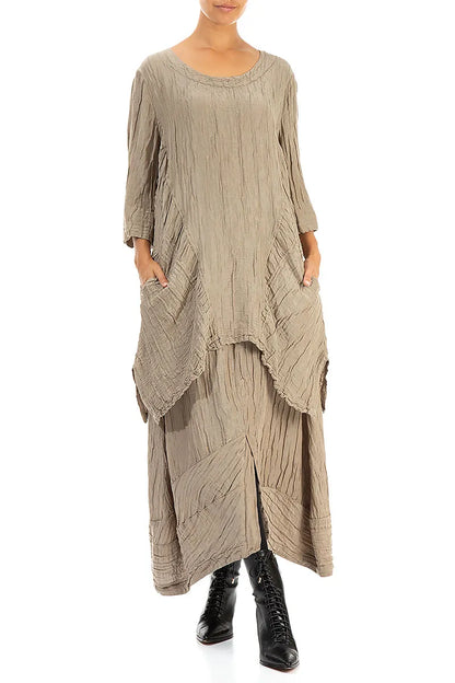 Asymmetrical Mocha Crinkled Silk Linen Tunic 4