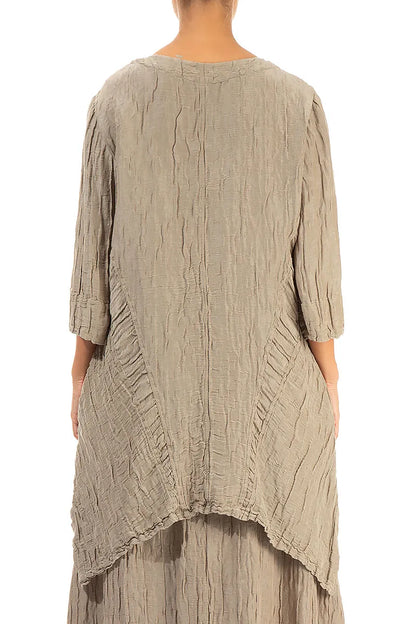 Asymmetrical Mocha Crinkled Silk Linen Tunic 2