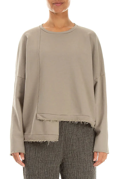 Asymmetric Olive French Terry Cotton Blouse