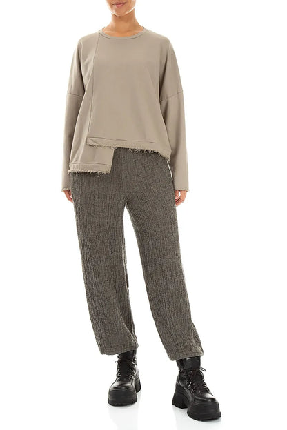 Asymmetric Olive French Terry Cotton Blouse