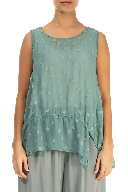 Asymmetric Pistachio Dotty Silk Top 1