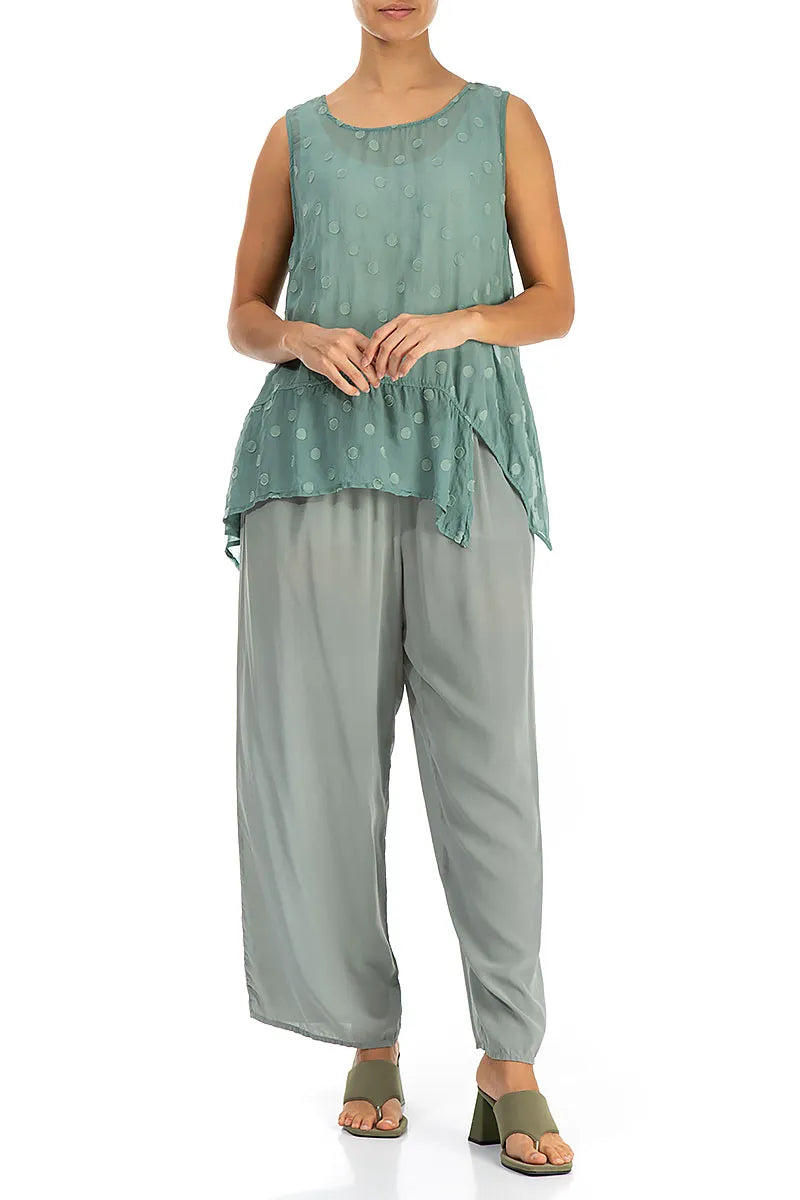 Asymmetric Pistachio Dotty Silk Top 4