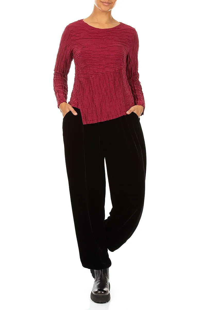 Asymmetric Ruby Crinkled Silk Linen Blouse 4