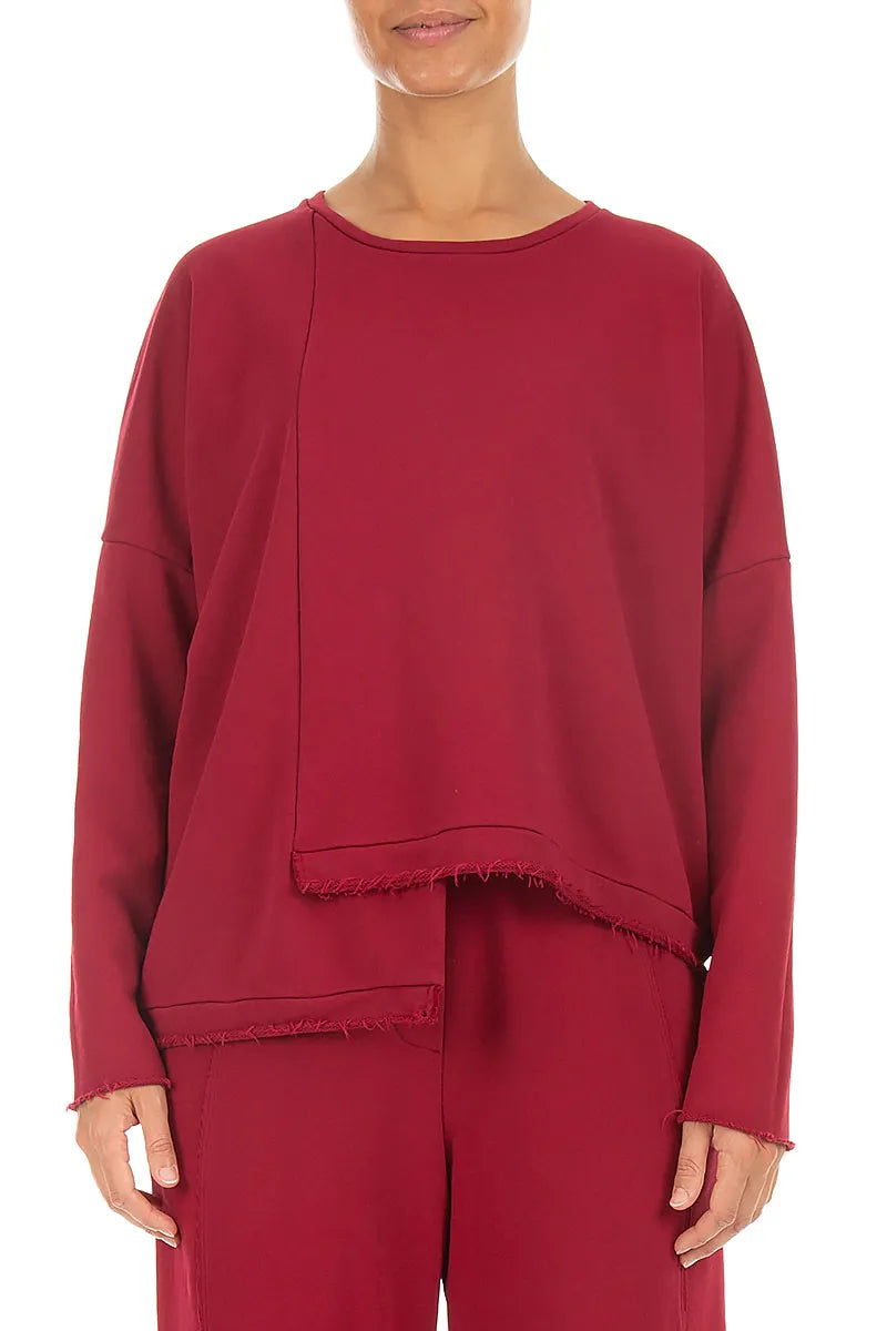 Asymmetric Ruby French Terry Cotton Blouse
