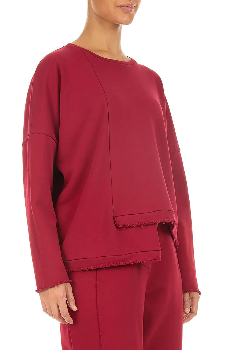 Asymmetric Ruby French Terry Cotton Blouse