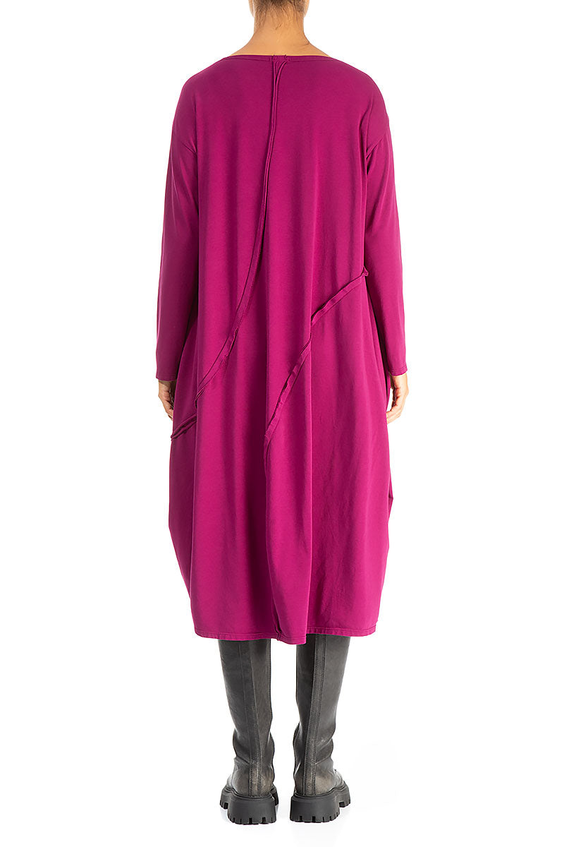 Asymmetric Seams Magenta Cotton Dress 2