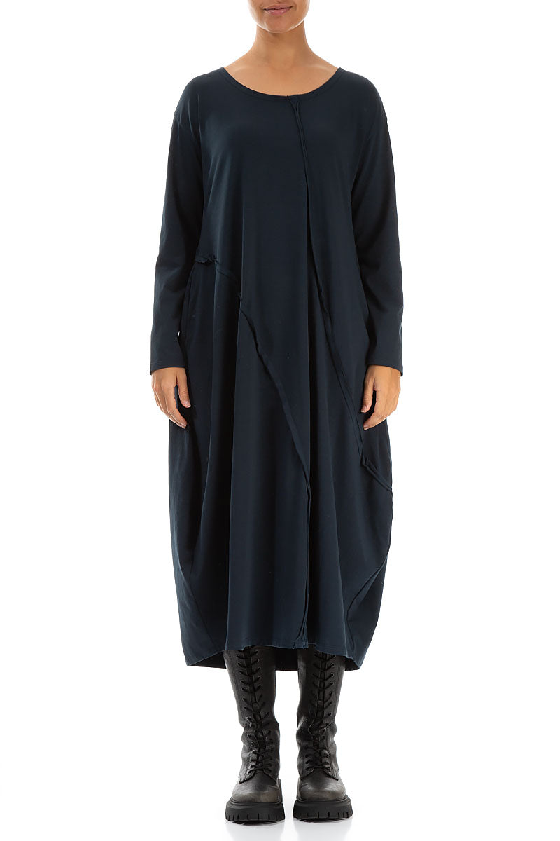 Asymmetric Seams Midnight Blue Cotton Dress 1