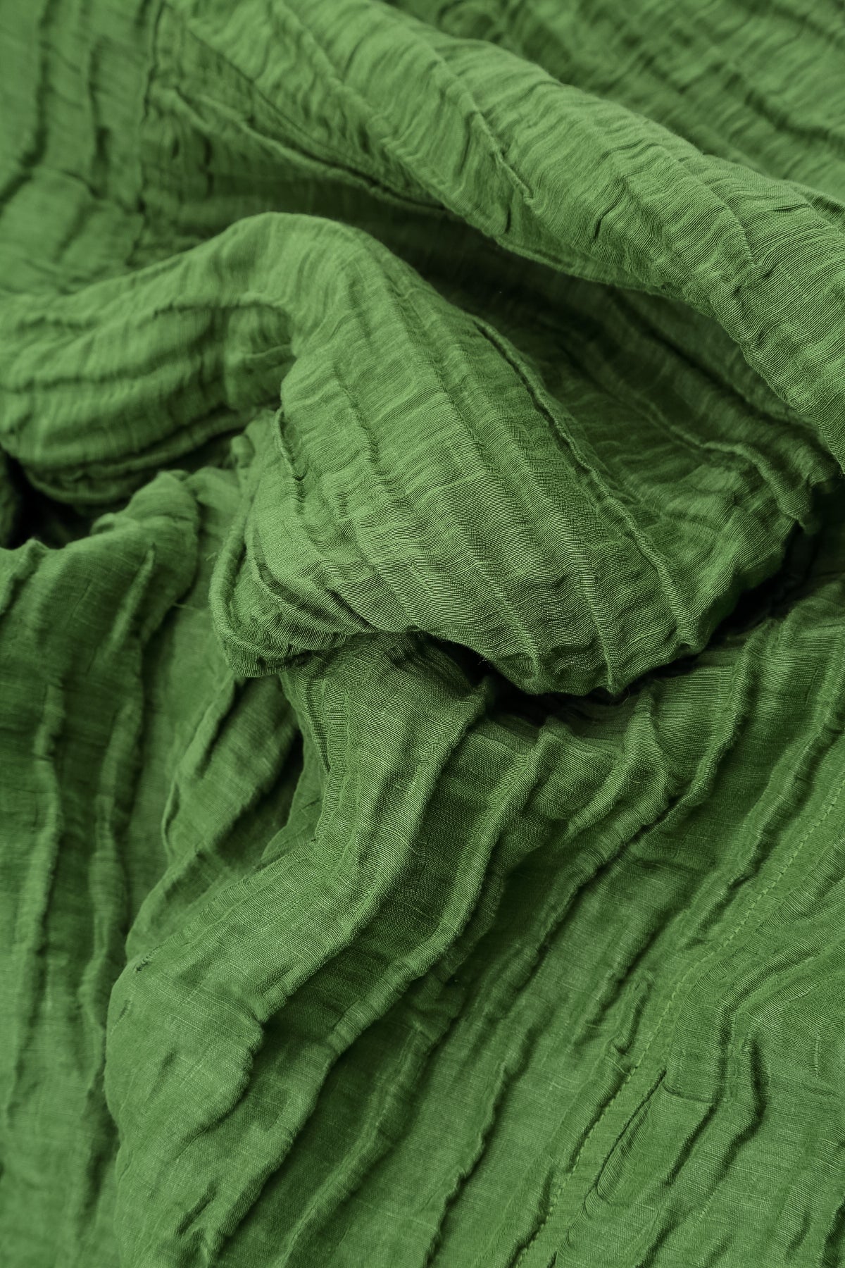 Asymmetric Shamrock Green Crinkled Silk Linen Blouse