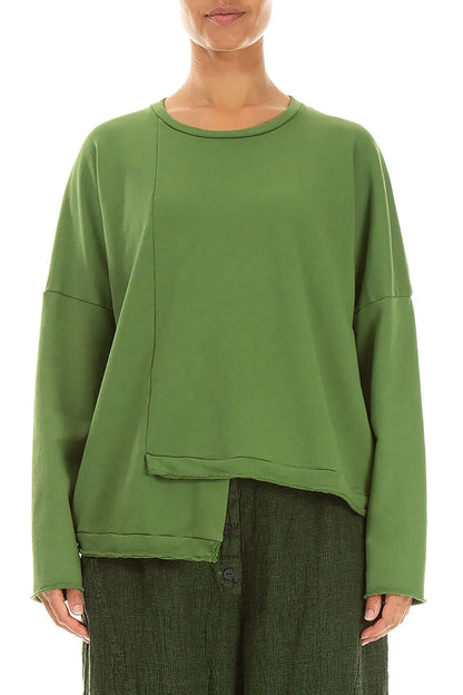 Blouse asymétrique en French terry Coton Vert trèfle