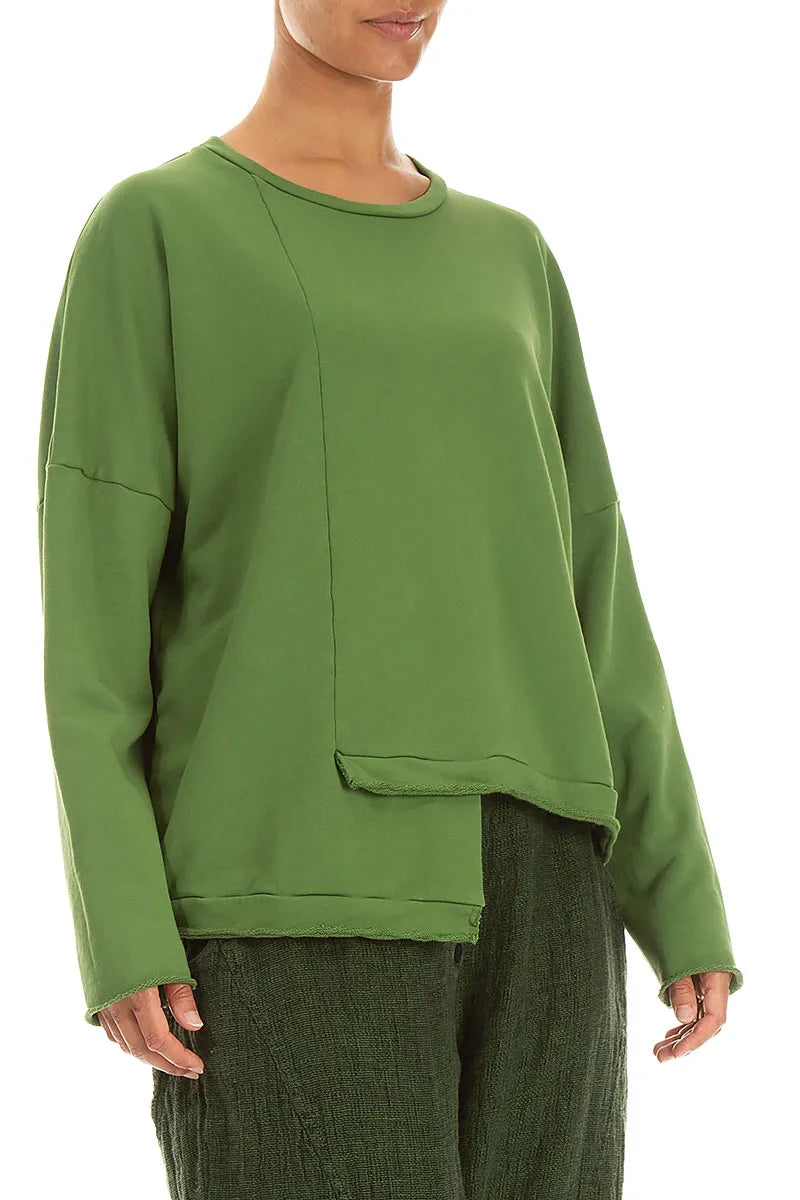 Asymmetric Shamrock Green French Terry Cotton Blouse 3