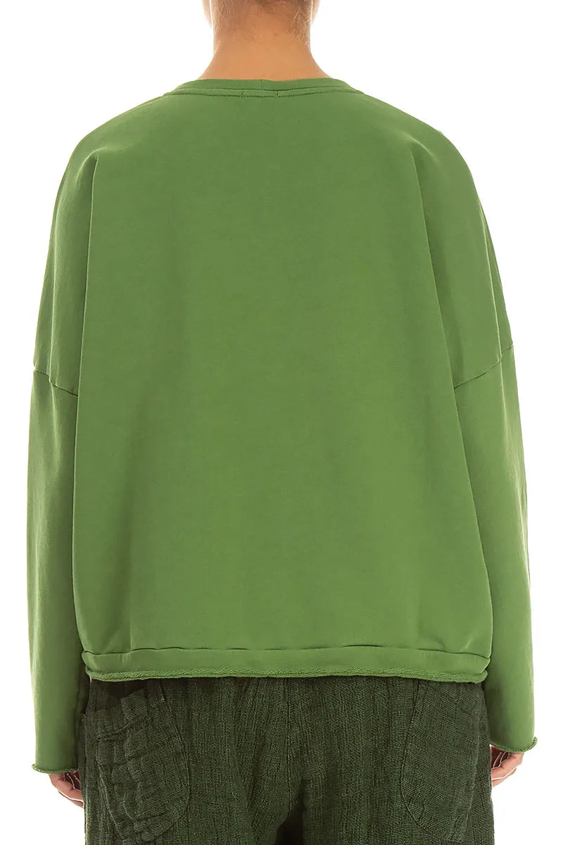 Asymmetric Shamrock Green French Terry Cotton Blouse 2