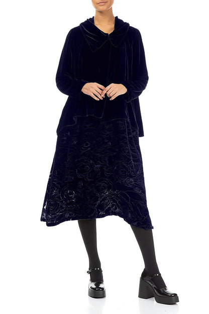 Asymmetric Single Button Royal Purple Silk Velvet Jacket
