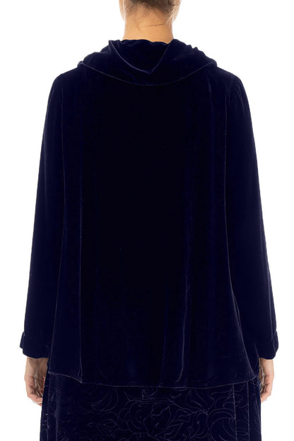 Asymmetric Single Button Royal Purple Silk Velvet Jacket