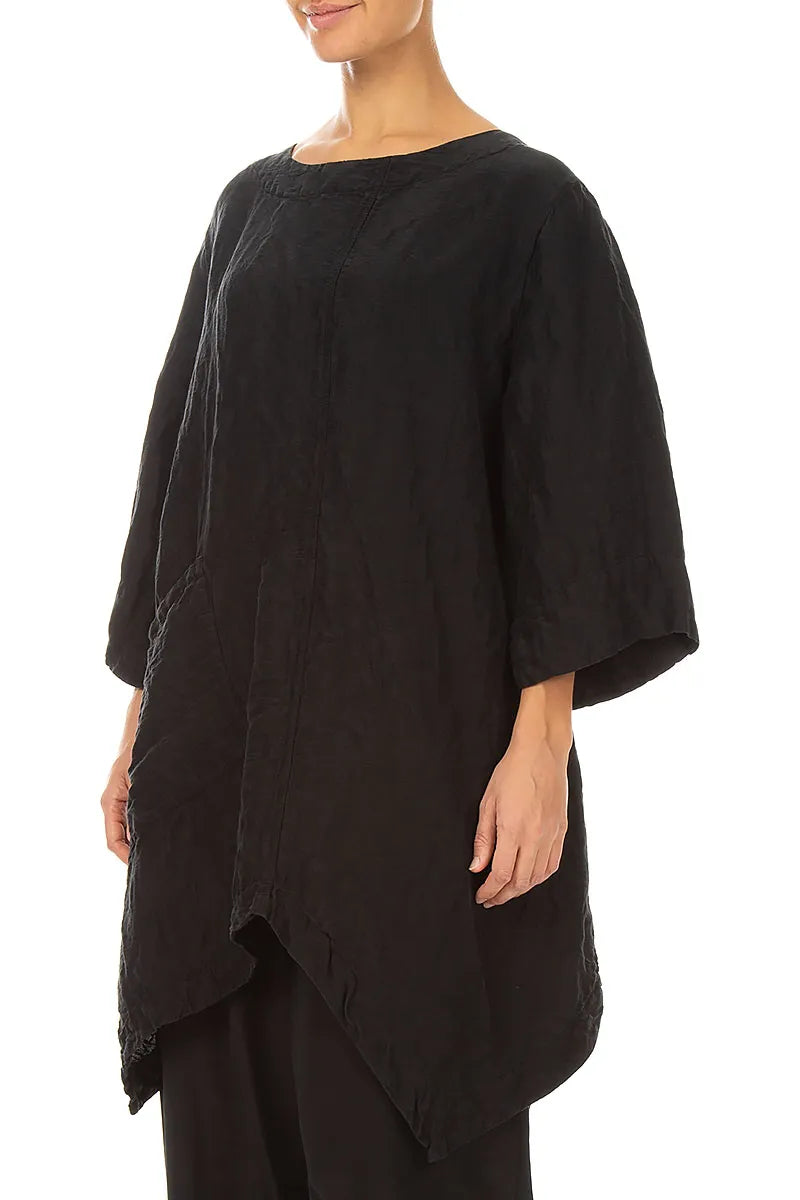 Asymmetric Textured Black Silk Linen Tunic 3