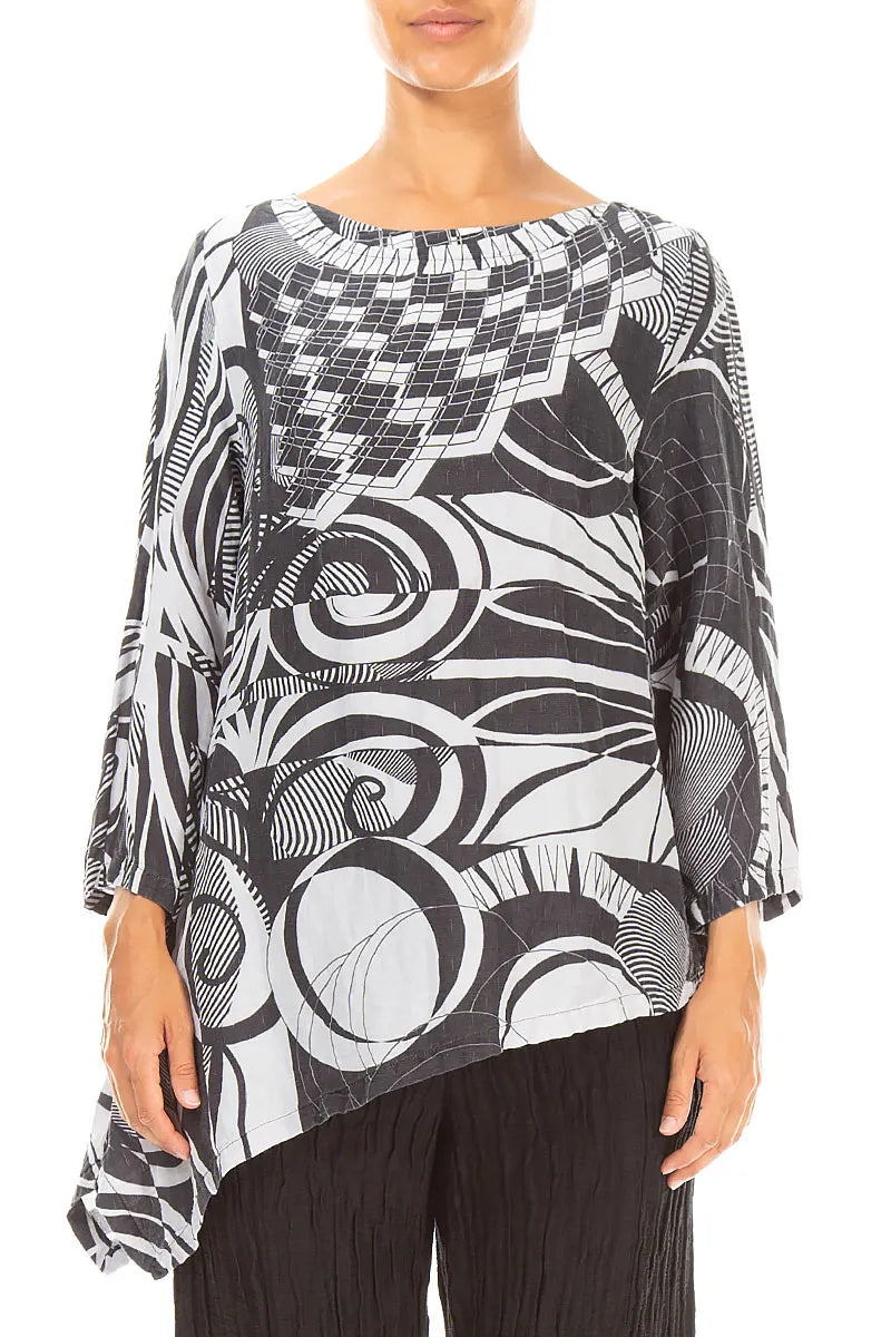 Asymmetric Textured Pearl Grey Orbit Silk Tunic 1