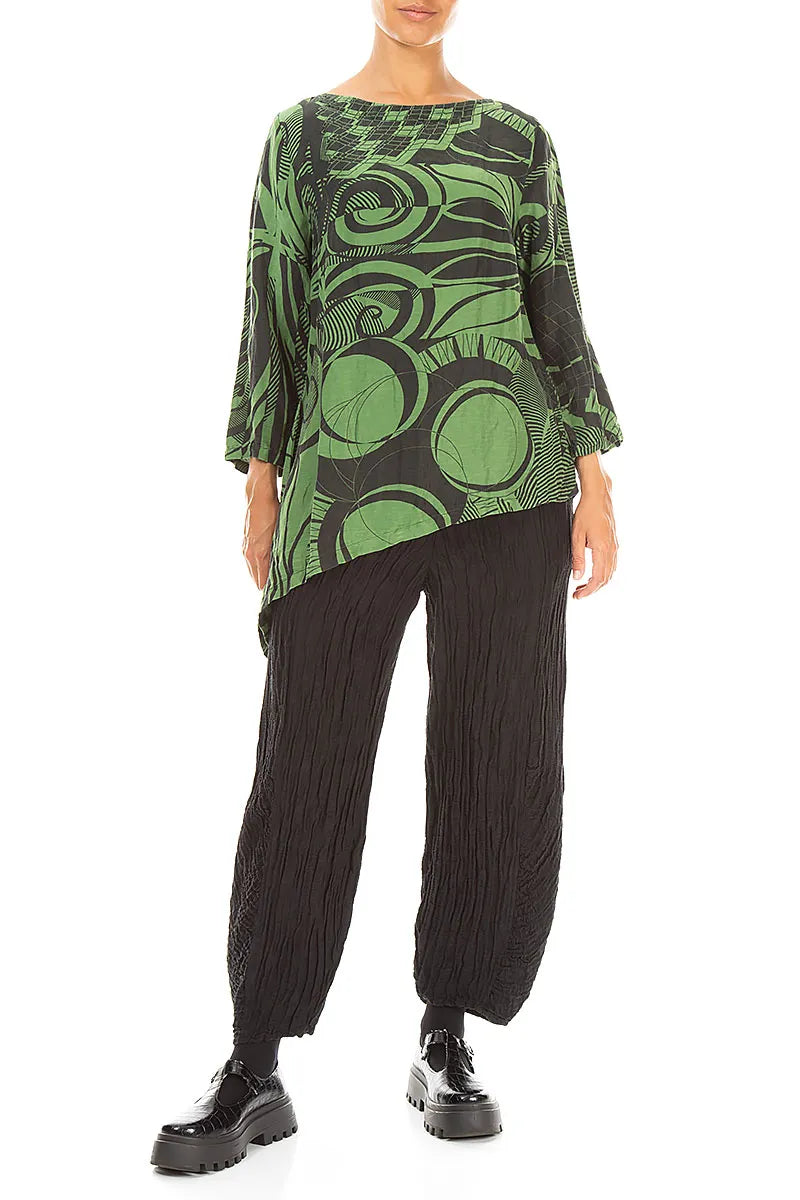 Asymmetric Textured Shamrock Green Orbit Silk Tunic 4