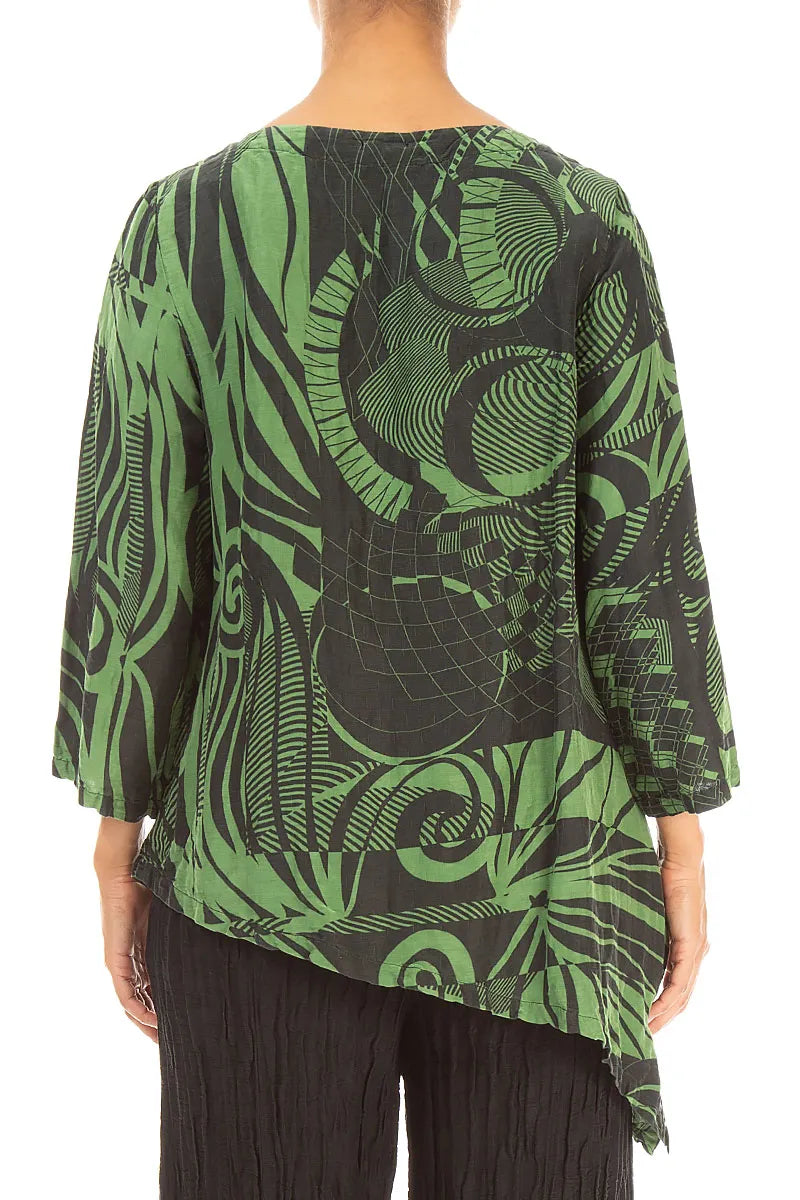 Asymmetric Textured Shamrock Green Orbit Silk Tunic 2