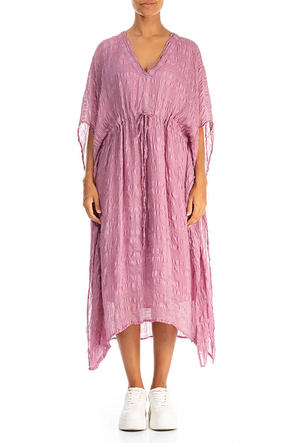 Asymmetric V-Neck Mauve Taupe Textured Silk Dress 1