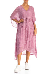 Asymmetric V-Neck Mauve Taupe Textured Silk Dress 4