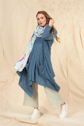 Asymmetric V-Neck Petrol Blue Wool Jumper 7