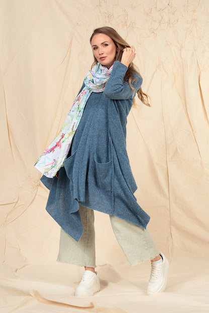 Asymmetric V-Neck Petrol Blue Wool Jumper 7