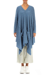 Asymmetric V-Neck Petrol Blue Wool Jumper 1