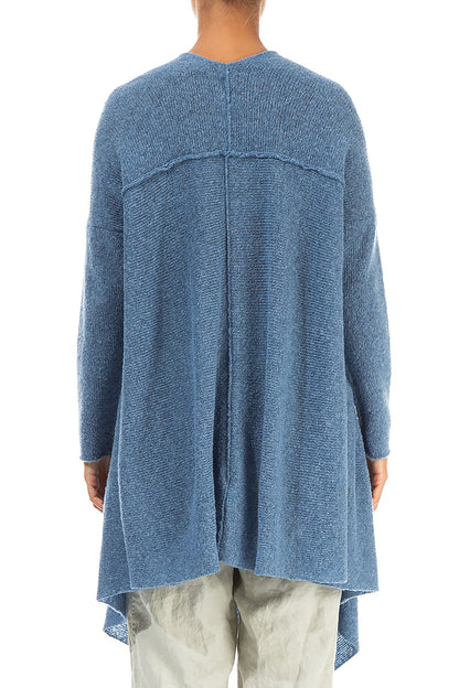 Asymmetrischer Wollpullover mit V-Ausschnitt in Petrolblau