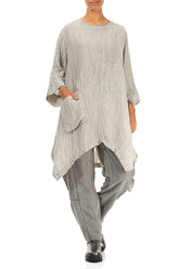 Asymmetric Washed Out Crinkled Taupe Silk Linen Tunic 4