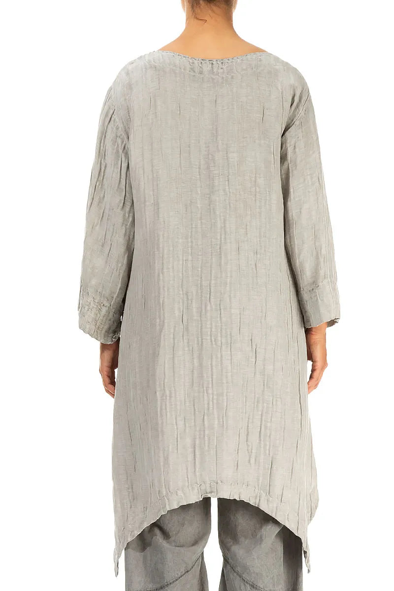 Asymmetric Washed Out Crinkled Taupe Silk Linen Tunic 2