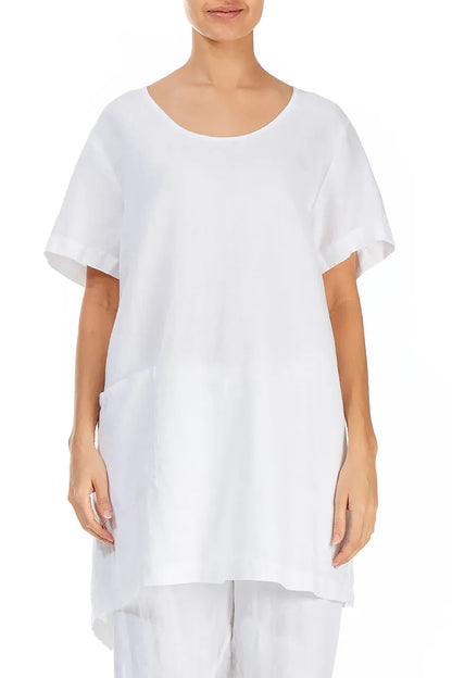 Asymmetric White Linen Tunic