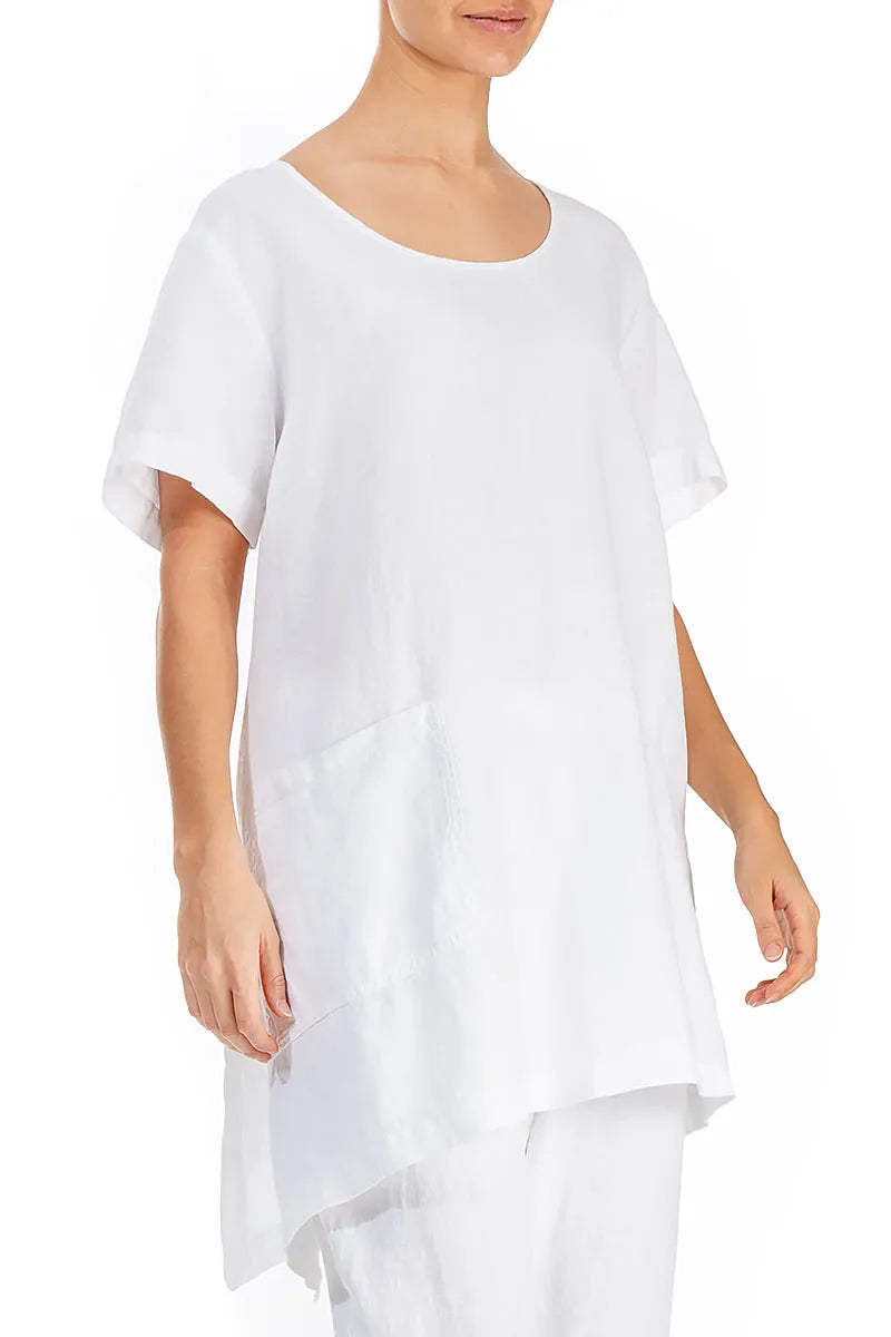Asymmetric White Linen Tunic