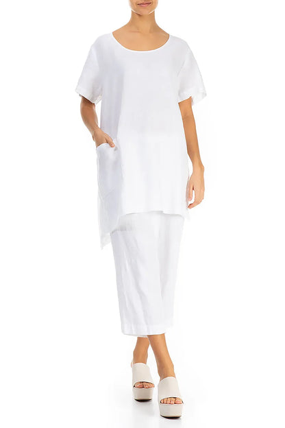 Asymmetric White Linen Tunic