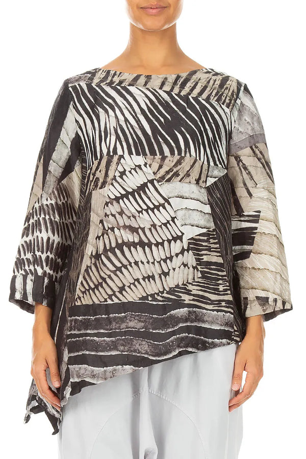 Asymmetric Wild Ink Textured Silk Tunic