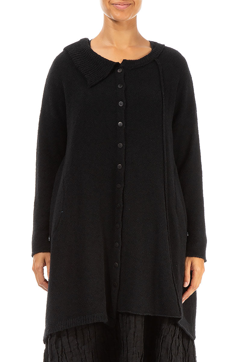 Asymmetrical Black Wool Cardigan 1