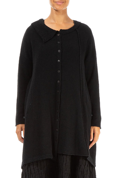 Asymmetrical Black Wool Cardigan 1