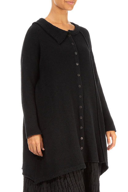Asymmetrical Black Wool Cardigan 3