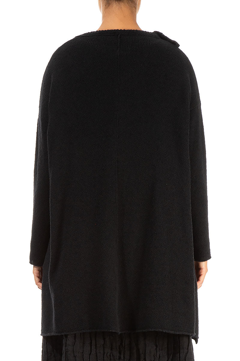 Asymmetrical Black Wool Cardigan 2