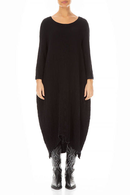 Asymmetrical Black Wool Dress 1