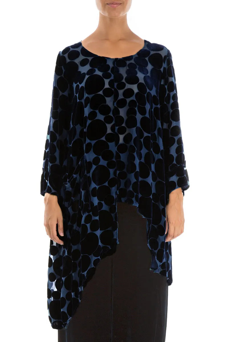 Asymmetrical Devoré Bubbles Royal Blue Silk Velvet Tunic