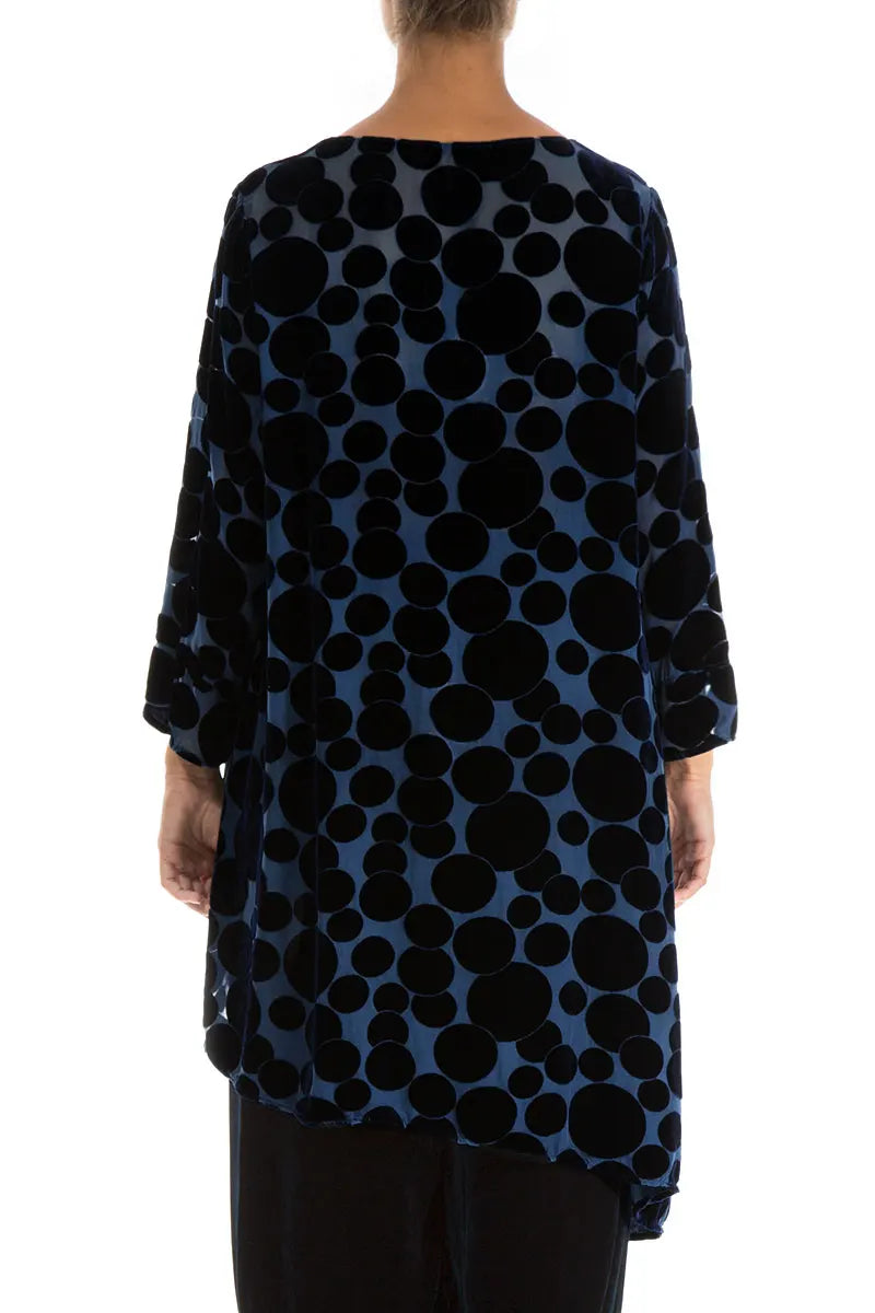 Asymmetrical Devoré Bubbles Royal Blue Silk Velvet Tunic