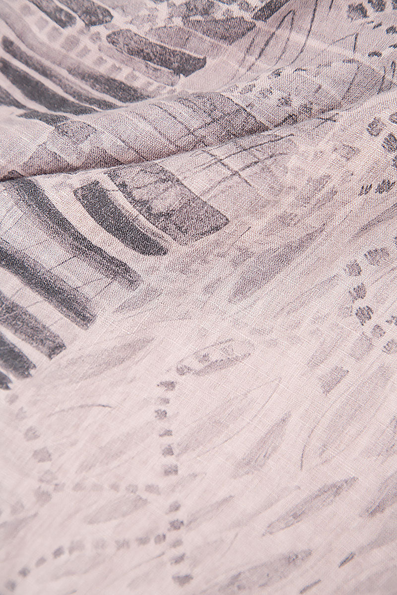 Asymmetrical Greige Printed Back Linen Shirt 5