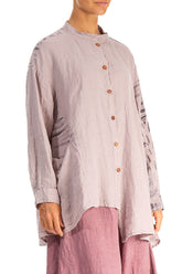 Asymmetrical Greige Printed Back Linen Shirt 3