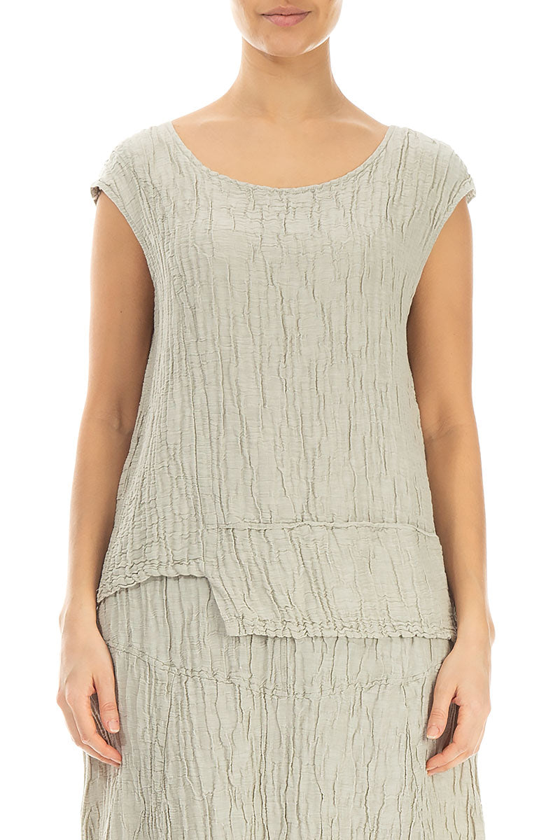 Asymmetrical Hem Crinkled Pearl Silk Blouse 1