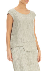 Asymmetrical Hem Crinkled Pearl Silk Blouse 3