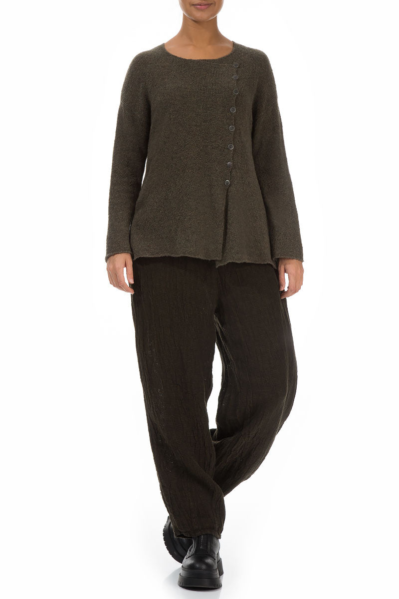 Asymmetrical Khaki Wool Cardigan