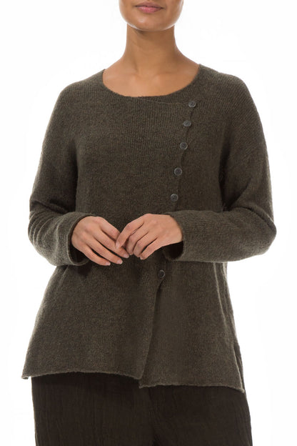 Asymmetrical Khaki Wool Cardigan
