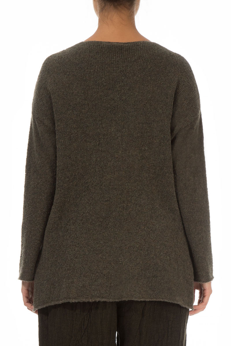 Asymmetrical Khaki Wool Cardigan 2