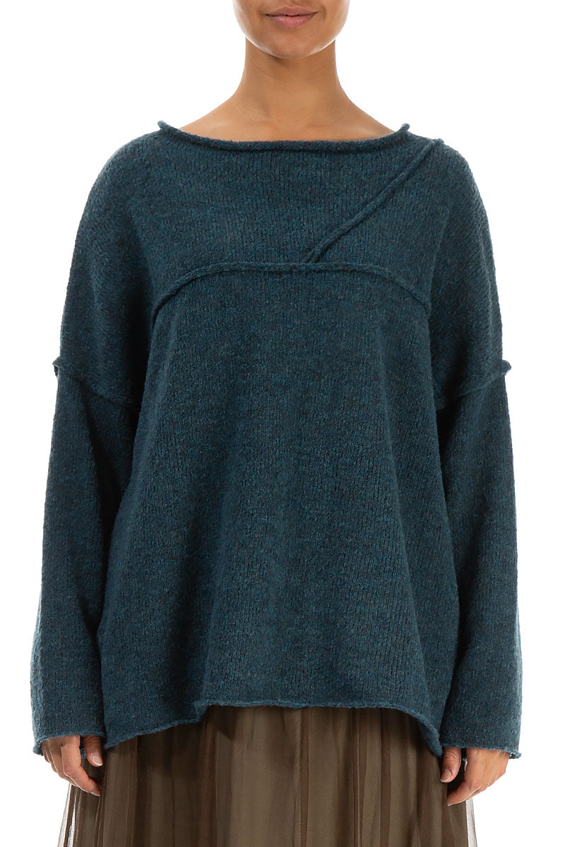 Asymmetrical Seams Teal Wool Sweater 1