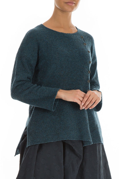 Asymmetrical Teal Wool Cardigan 3